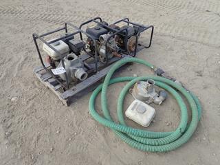 (2) 2in Powerfist 6.5hp Pumps And (1) 3in Trash Pump w/ Honda GX120 Engine And Suction Hose *Note: Parts Only*