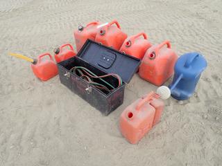 Qty Of Jerry Cans c/w Toolbox And Oxy/Acetylene Hose
