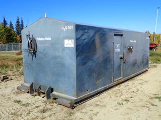 20ft X 8ft X 8ft Skid Mtd. Potable Water Building c/w (2) 1250-Gal Water Storage Tanks And Cutler Hammer 120/240V 125A Breaker *Note: Buyer Responsible For Loadout*