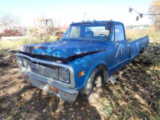 1971 Chevrolet C1500 Regular Cab Pick-Up c/w V8 Engine And 4-Spd Manual Transmission. VIN CS1411613342 *Note: Running Condition Unknown, Buyer Responsible For Loadout*