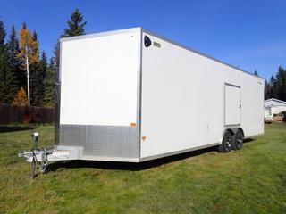 2021 Alcom LLC Stealth 28ft X 8ft T/A Enclosed Trailer c/w 2 5/16 Ball Hitch, Rear Ramp Door, Passenger Side Man Door, Driver Side Access Door, 9990lb GVWR, 5200lbs GAWR, Spare Tire And ST225/75R15 Tires. VIN 5WFBC2428MB032348