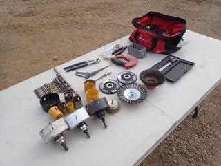 ITC 6in Electronic Caliper, 4 1/2in Grinding Disc, Grinding Brush, Hole Saw Bits, Level, Screwdrivers And Assorted Supplies