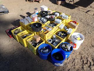 Qty Of Pipe Clamps, Screws, Boxes, Connectors, Joiners, Breakers And Assorted Electrical Supplies