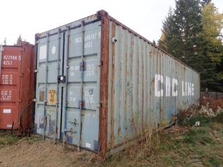 1997 40ft 9ft 6in High Cube Storage Container c/w Steel Frame Shelves And String Lights. SN CNCU6981879 *Note: Contents Not Included, Item Cannot Be Removed Until Monday October 23rd Unless Mutually Agreed Upon, Loadout At A Later Date Available By Appointment Only*