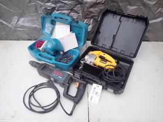 Dewalt DW317 120V VS Orbital Jigsaw c/w Bosh Bulldog 120V Roto-Hammer And Makita B04552 120V Palm Sander