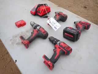 Milwaukee M18 4 Piece Drill Set (2) 1/2in Cordless Drills c/w (2) Cordless Impacts, (1) Battery And (1) Battery Charger