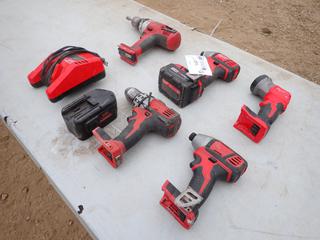 Milwaukee M18 5 Piece set C/w Charger, (2) Batteries, (2) Drills, (2) Drivers, (1) Flashlight