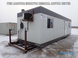 Fort Saskatchewan Location - 32 Ft. Skid Mtd. Office Building c/w 112 In. Height, 36 Ft. X 8 Ft. Overall Length w/ Skid, Thermolec SC-H-P Electric Duct Heater, A/C, Westinghouse 125A 120/240VAC Breaker Box, Fridge, (1) 10 Ft. X 9 Ft. Room And (1) 20 Ft. X 9 Ft. Room. SN 132959297 *PL#1025*