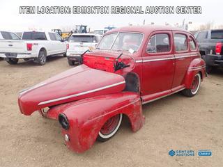 Fort Saskatchewan Location - 1947 Mercury Eight Town Sedan c/w Rolling Chassis and Body.  Showing 57820 Miles. VIN 012447-118261 *Note: No Motor Or Transmission*