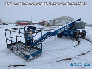 High River Location - 2002 Genie S65 Telescopic Boom Lift c/w Ford 4 Cyl Dual Fuel Gas/LPG, 65ft Working Height, 500 LB Capacity, 15-19.5 Tires, Showing 6576 Hours, S/N S60-8306.