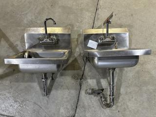 (2) 17in Wall Mounted Sinks c/w Faucets. 