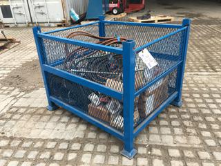 Metal Stackable Storage Bin 34in x 40in x 32in H w/ Welding Cables, Cutting Blades and Assorted Gauges, Valves, Etc.  (Dome)