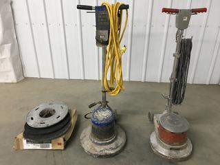 (2) Floor Polishers c/w Discs and (1) Essex Silver 8in Line SL-8 Drum Floor Sander.(WH)