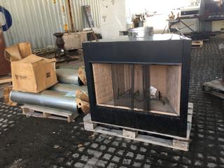 Heatilator Wood Burning Fireplace w/ 36in W Opening, SL 300 Series Venting, (2) 48in Chimney Pipes SL 348, (1) 24in Chimney Pipe, Conduit Flexible Ducting and Firestop Chimney Cap 8in.  (Dome)