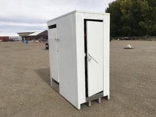 Portable Washroom w/ Water & Sewer Hook Up, Light Hardwired in, Outside Dimensions 35in x 65in x 80in.