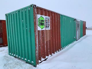 40ft Storage Container c/w Shelving, Exterior Security Light, Fire Extinguisher, Plumbed For Power & Lights, Side Man Door, # APLU 8905221