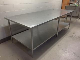 Stainless Steel Prep Table with Bottom Shelf, 9ft L x 44in W x 35in H.