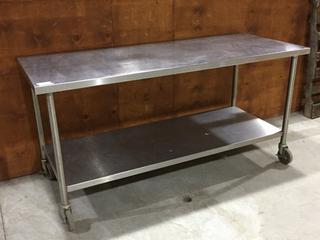 Stainless Steel Rolling Prep Table, 6ft L x 30in W x 35in H. 