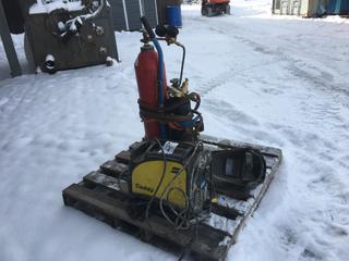 Esab-Caddy Mig C200i Welder c/w Oxy Acetylene, Tanks, Gauges, Helmut and Gloves. (Dome)