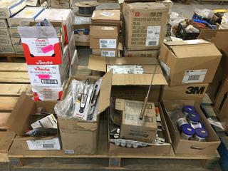 Pallet of Assorted Household Items c/w Batteries, Water Bottles, Scrunge Dish Wands, Tongs, Jar Candles, Etc. (WH)