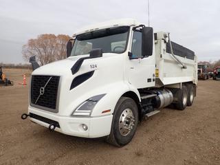 2022 Volvo VNR T/A Dump Truck c/w Volvo Vectro D11M-325 325hp 10.8L Diesel, Volvo AT02613F I-Shift 12-Spd A/T, 54,600lb GVWR, 14,600lb Fronts, 20,000lb Rears, Apsco AV-195 PTO, Bibeau BFL-S 16ft Dump Box, Michel's Duraflip Electric Roll-Over Tarp, 198in W/B, 315/80R22.5 Front And 11R22.5 Rear Tires. CVIP 03/2024. Showing 3071hrs, 89,967kms. VIN 4V5WC9DF8NN308886 *Transferable Volvo Warranty, Please See Documents Tab For More Information*