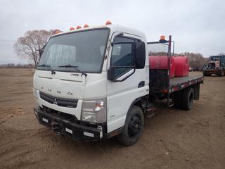 2013 Mitsubishi Fuso Duonic FE160 COE S/A Flat Deck Truck c/w 3.0L Diesel Engine, A/T, 12ft X 8ft Deck, 15,995lb GVWR, (2) 58in X 28in X 30in Fuel Tanks, Carlyle 3ft X 16in X 15in Job Box, 2 5/16in Ball/Pintle Hitch And 215/75R17.5 Tires. Showing 203,293kms. VIN JL6BNE1A1DK000167 