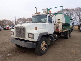 1995 Mack RD688S T/A Hydro Seeder Truck c/w Mack 350hp 12L Diesel Engine, 13-Spd Extended Range Splitter Transmission, Day Cab, Bowie Hydro Mulcher 10814 L-13-HT, 2500 Imp Gal, Ford 4.9L 6-Cyl Gas Hydro Seeder Engine, 260in W/B, 315/80R22.5 Front And 11R24.5 Rear Tires. CVIP 08/2024. Showing 8849hrs, 254,714kms. VIN 1M2P267C3SM022559 *Note: Passenger Side Front Wheel Oil Seal Leaking, Seat Torn*