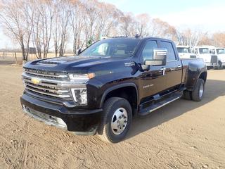 2022 Chevrolet Silverado High Country 3500HD 4X4 Dually Pickup c/w Duramax 6.6L, A/T, Front And Rear Camera, Heads Up Display, Leather, Sunroof And LT235/80R17 Tires. Showing 878hrs, 42,453kms. VIN 1GC4YVEY5NF350718 *Note: Windshield Cracked, Factory Transferrable Warranty, Contact Your Dealer For Details* 