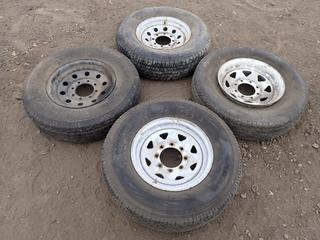 Qty Of (4) ST235/80R16 Tires w/ 8-Bolt Rims *Note: (1) Tire Flat, (1) Tire Has A Plug*