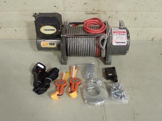 Keeper KW17.5 12VDC 17,500lb Cap Winch c/w Remote. SN NW008KW175004497