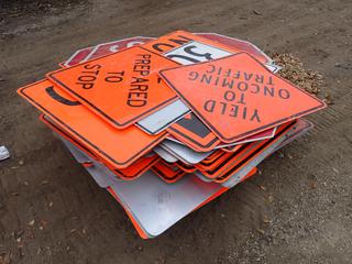 Qty Of Assorted Road Signs Including: "Be Prepared to Stop", "Yield To Oncoming Traffic", "Stop", "Open Excavation"