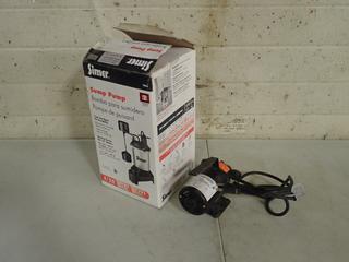 Unused Simer 2886 115V 1/2HP Sump Pump w/ Burcam 300308PH 115V Minivac Utility Pump 