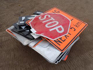 Qty Of Assorted Road Signs Including: "STOP", "Danger Overhead Powerlines", "Testing Crew Next 5KM" And Arrow Signs 