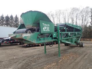 2016 McCloskey International ST800H Radial Stacking Conveyor c/w Kubota V2203 2.2L Diesel Engine, 35in Belt, Hydraulic Jacks And 255/70R22.5 Tires. Showing 2174hrs. SN 86139 *Note: Requires Repairs, Theft Recovery*