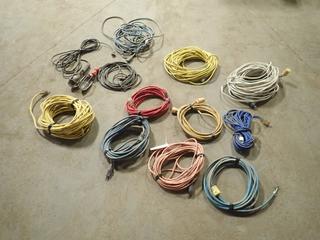 Qty Of Assorted Extension Cords c/w (2) Trouble Lights