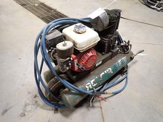 Rolair Model C4090HK1T-0227 Dual Tank Air Compressor c/w 163cc Engine And Air Hose. SN 11020151 *Note: Gas Line Leaking, Running Condition Unknown*