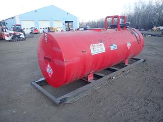 2013 Westeel 1240L Skid Mtd. Fuel Storage Tank c/w 14ft X 54in Skid, GPI M-3020 12VDC Explosion Proof Motor, Hose And Nozzle. SN 671306741
