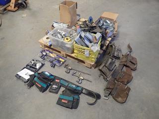 Qty Of Floor Joist Hangers, Quick Grip Clamp, Tool Punches, Knee Pads And Assorted Supplies