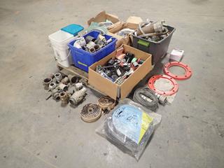 Qty Of 2in, 3in And 4in Fittings, (1) 2in Discharge Hose, Qty Of Water Stop Seals, Plastic Fittings, 2in Elbows, 45's, Tee's, Sump Pump Hose, Ball Valves And Assorted Supplies