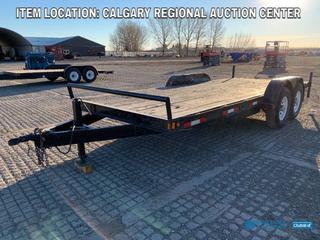High River Location - 2004 Double A 82in x 18ft T/A Flat Deck Trailer c/w 2721Kg Axles, Steel Slide Out Ramps, Rear Stabilizer Stands, 2-5/16in Ball Hitch Receiver, 235/85R16 Tires. VIN 2DAEC52654T002658