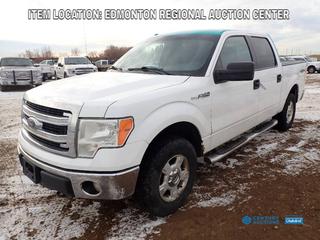 Fort Saskatchewan Location -  2014 Ford XLT Crew Cab 4X4 Pickup c/w 5.0L V8, A/T, tri Fold Box Cover And 265/70R17 Tires. Showing 322,505kms. VIN 1FTFW1EF3EFC53636 *Note: Some Rust On Body, Windshield Cracked* *PL#126*