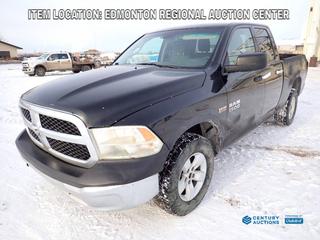 Fort Saskatchewan Location - 2014 Ram 1500 4X4 Crew Cab Pick up c/w 5.7L Hemi V8, A/T And 265/70R17 Tires. Showing 347,702kms. VIN 1C6RR7FT3ES213311 *Note: Engine Light On, Dents On Drivers Side And Rear, Seat Torn* *PL#154*