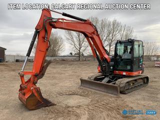 High River Location - 2016 Kubota KX080-4 Super Series Excavator c/w 49kW V3307-CR-T Diesel Engine, A/C Cab, Hyd Thumb, Aux Hyd, 86in Blade And Kubota 36in Digging Bucket. Showing 913hrs. SN JKUK0804HG1H40674