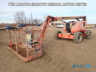 Fort Saskatchewan Location - 2008 JLG 600AJ Articulating 4x4 Manlift C/w 4 Cyl Dual Fuel Gas/LPG Engine, Power To Platform, 500lb Max Capacity, 60ft Max Lift Height, (2) Propane Tanks, 355/55D625 Tires. Showing 5482 Hours. SN 0300130163