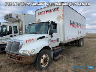 High River Location: 2007 International 4300 S/A Van Body c/w DT466 Diesel, 6 Spd Eaton Fuller, 24ft Van Body, Side Man Door, Roll Up Rear Door, VIN 1HTMMAAP97H445956. *Parts Only, Running Condition Unknown* 