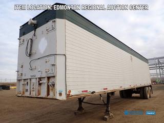 Fort Saskatchewan Location - Dorsey Model CJDT-203 40 Ft. X 8 Ft. T/A Storage Van Trailer c/w Side Door, Shelving Unit w/ Contents, Spring Susp, 10.00R20 Tires. VIN 63741 *Note: Rust And Dents On Body, Left Jack Stand Is Broken*