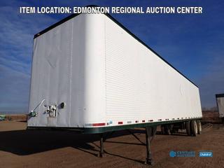 Fort Saskatchewan Location - Can-Car 44 Ft. 9 In. X 8 Ft. 6 In. T/A Storage Van Trailer c/w Side Door, Shelving Unit w/ Contents And Empire Furnace, Spring Susp. VIN 3713672009 *Note: Rust And Dents On Body*
