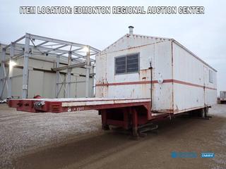 Fort Saskatchewan Location - 48 Ft. X 7 Ft. 8 In. Step Deck T/A Trailer c/w 30 Ft. X 12 Ft. 4 In. Dog House, Contents, Work Table, Storages, Bolt Bins, Spring Susp. 10.00R15 Tires VIN TCDF10481A * Note: Rust And Dents On Body, Broken Jack, Upper Deck Has hole On Left Side*