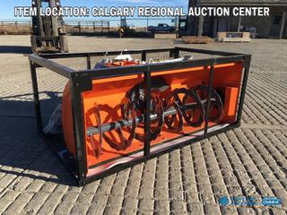 High River Location - Unused TMG Industrial TMG-TBS72 72in 3-Point Hitch Snow Blower, 25-90 HP, 24in Diameter Impeller, 360 Degree Snow Chute, CAT 1 & CAT 2 Suspension.