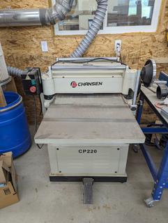 Selling Off Site Aldersyde, AB - 2019 Chansen CP220 20in Industrial Planer, 2 Speed 16 & 20 FPM, Deck levelling required, 5HP, 230V, Single Phase, 5000 RPM, 3-1/8in Cutterhead, 20in Jointing Width, 8in Cutting Height, 1/8in Cutting Depth, 1/4in Minimum Stock Thickness, SN 04190001.  Call 403-988-8882 for viewing options.